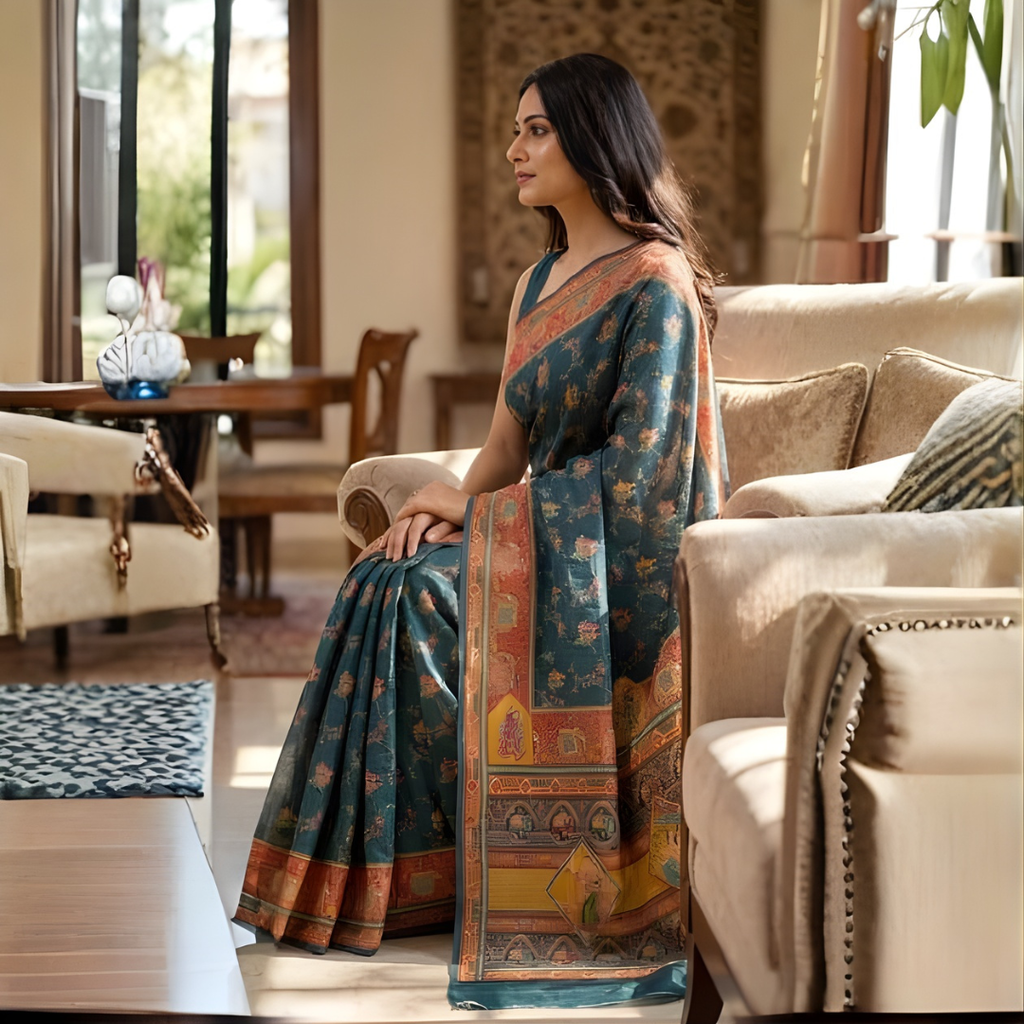 Katan Silk Zari Weaving Festive Saree – Traditional Deep Teal