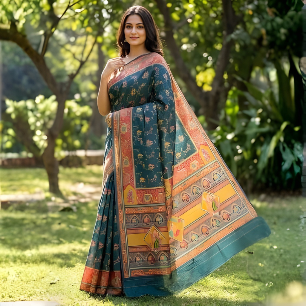 Katan Silk Zari Weaving Festive Saree – Traditional Deep Teal