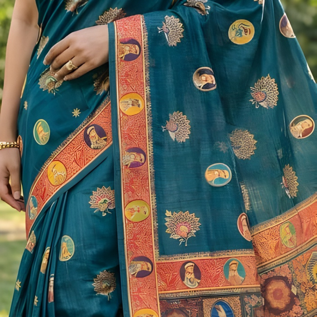 Katan Silk Heritage Motif Zari Saree – Regal Teal