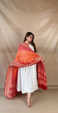 Red and Gold Khaddi Georgette Dupatta with Meenakari Floral Motifs