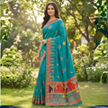 Katan Silk Royal Folk Zari Saree – Peacock Teal
