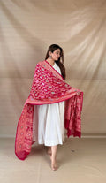 Deep Pink Khaddi Georgette Dupatta with Meenakari Work