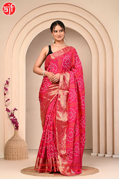 HO Silk Saree with Zari Weaving and Bandhani Design, Includes Blouse Piece