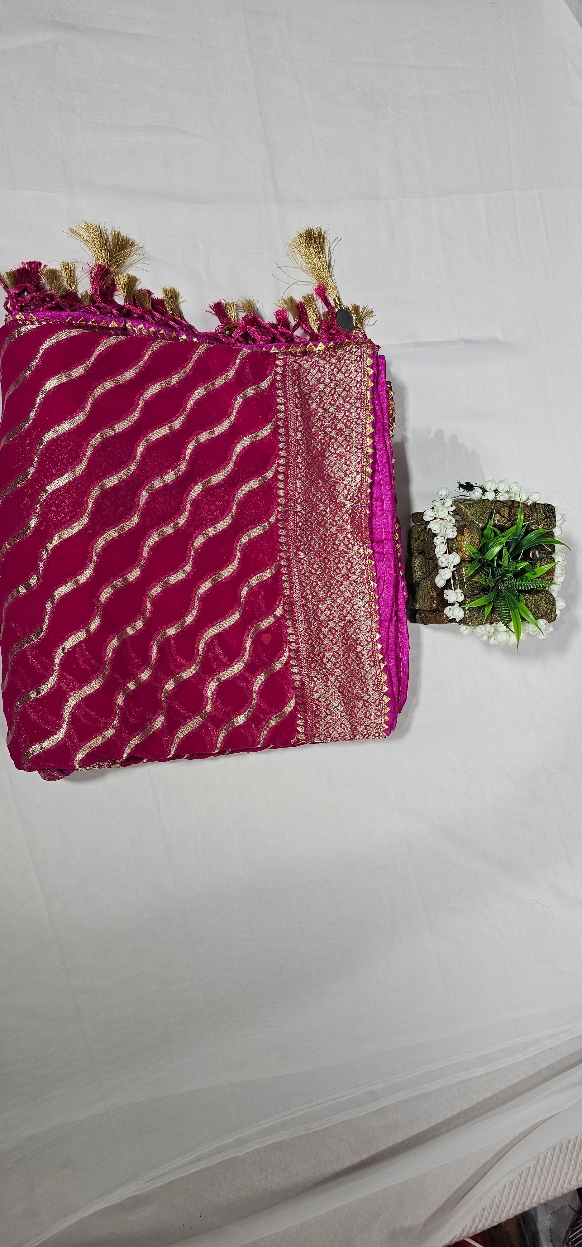 Pink Pure Viscose Georgette Leheriya Saree - Ethically Made, Traditional Elegance - Anita Jain Fashions