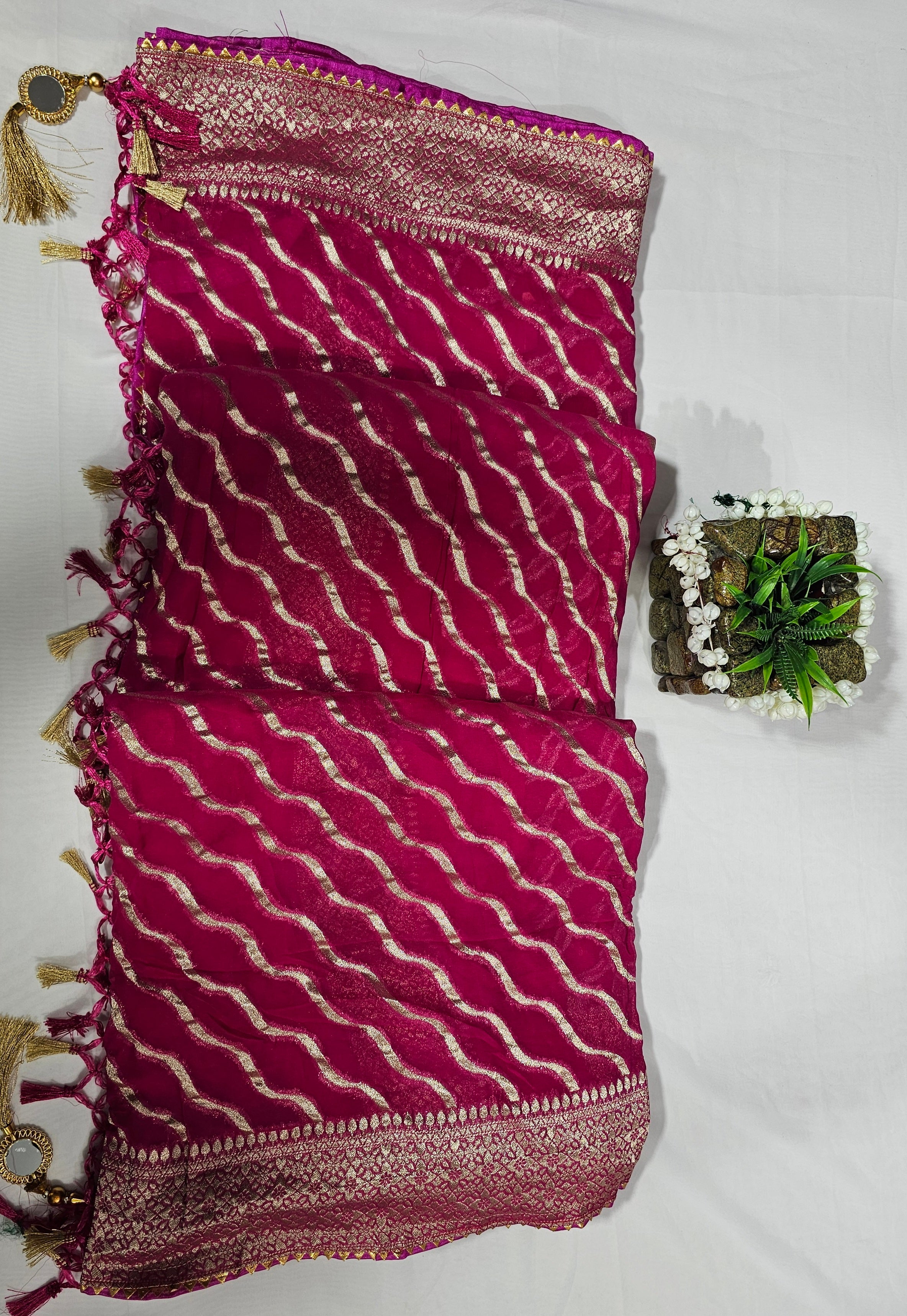 Pink Pure Viscose Georgette Leheriya Saree - Ethically Made, Traditional Elegance - Anita Jain Fashions