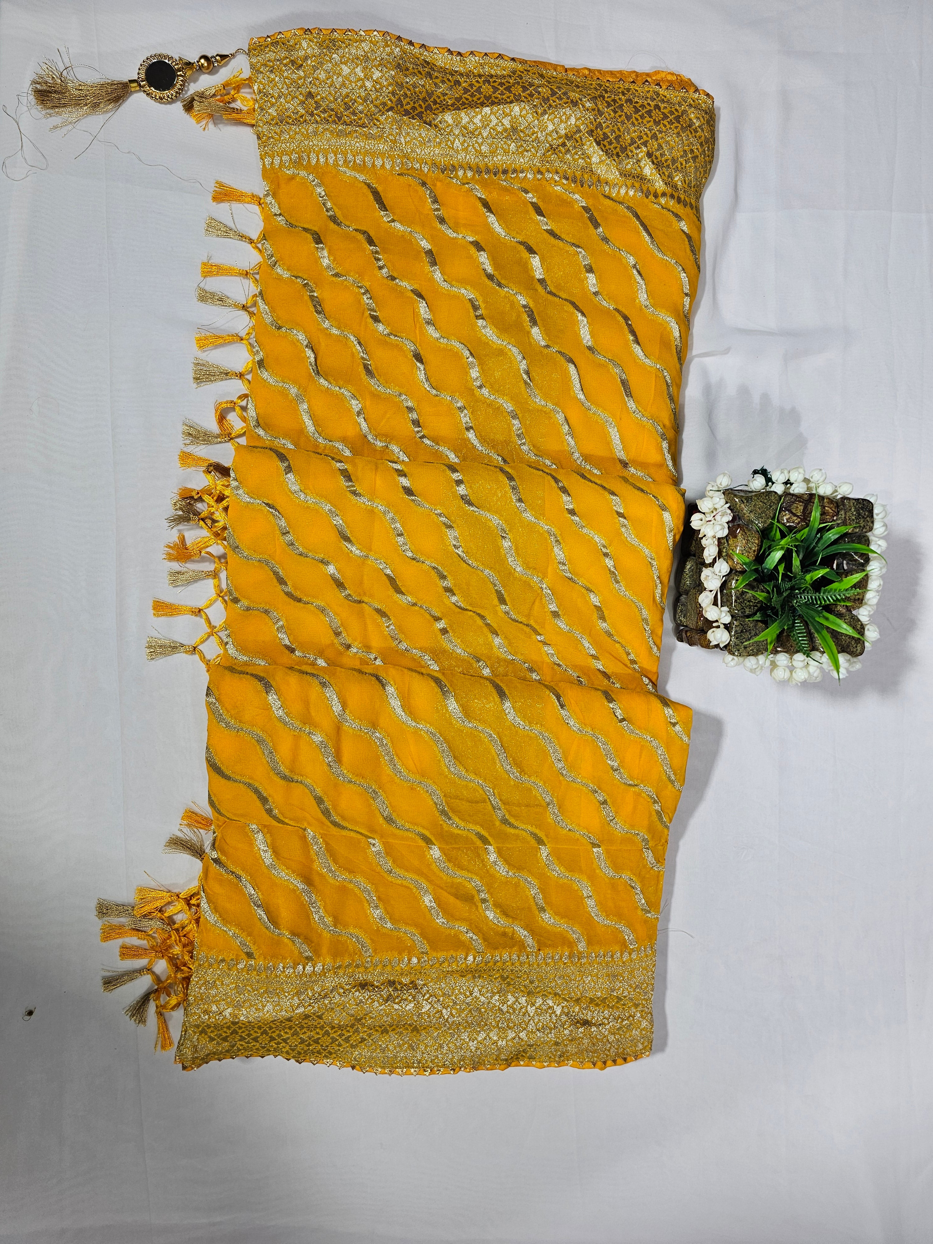 Yellow Pure Viscose Georgette Leheriya Saree - Ethically Made, Vibrant Tradition - Anita Jain Fashions