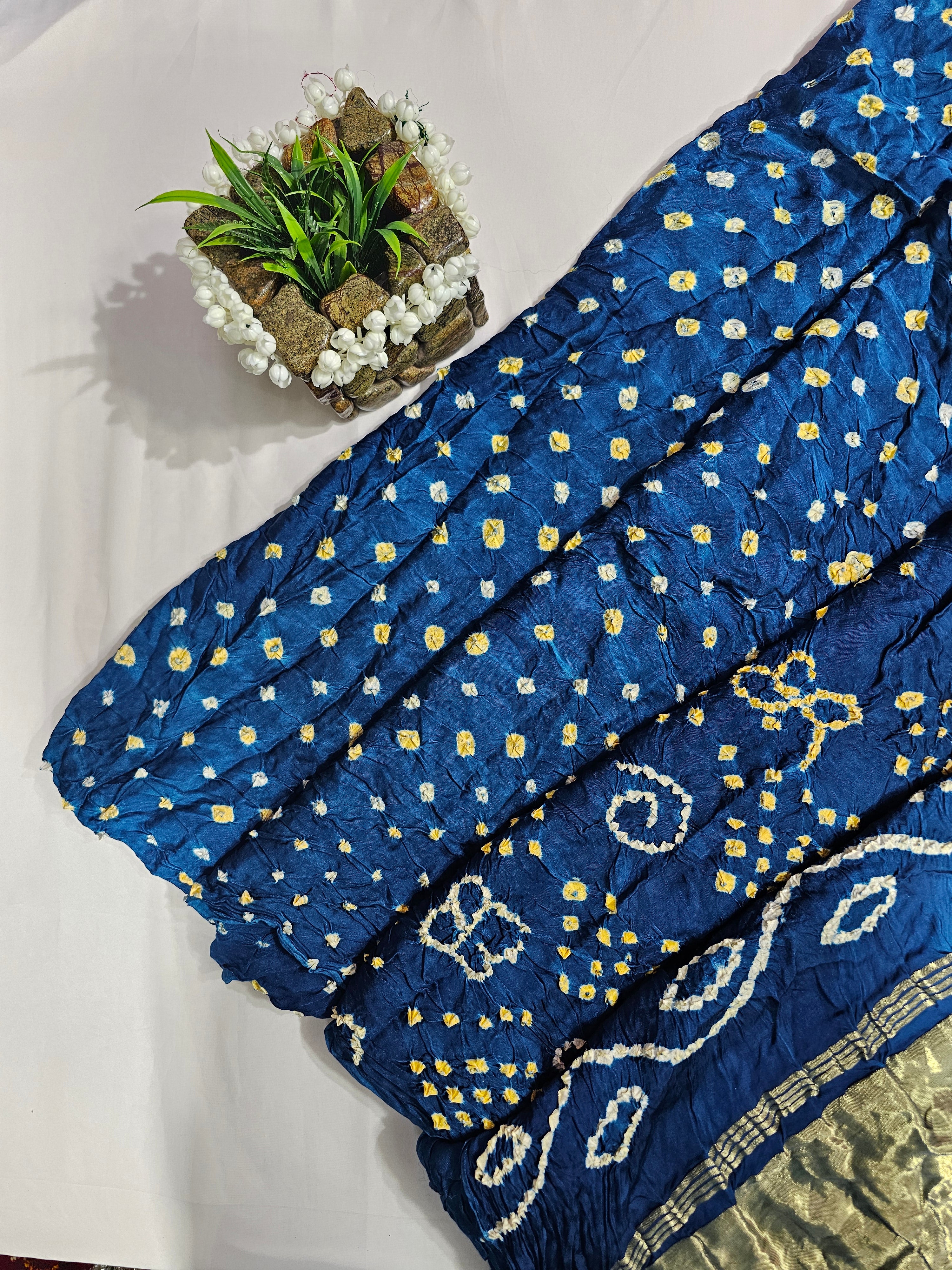 Blue Modal Gajji Hand Bandhani Saree with Lagdi Patta Pallu - Ethically Made, Elegant Tradition - Anita Jain Fashions