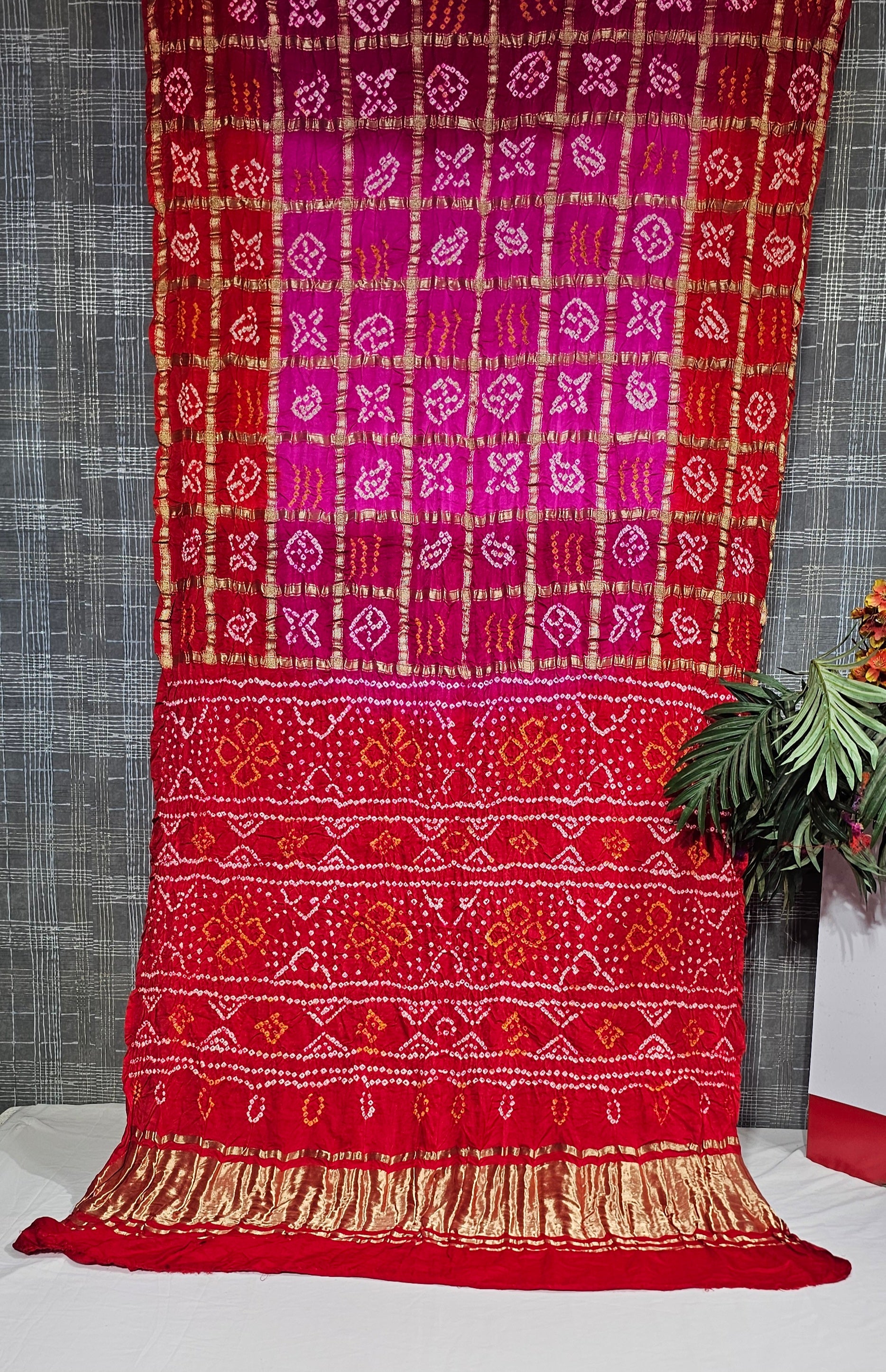 Pink & Red Pure Gajji Ghatchola Saree - Ethically Made, Luxurious Dual Tone - Anita Jain Fashions