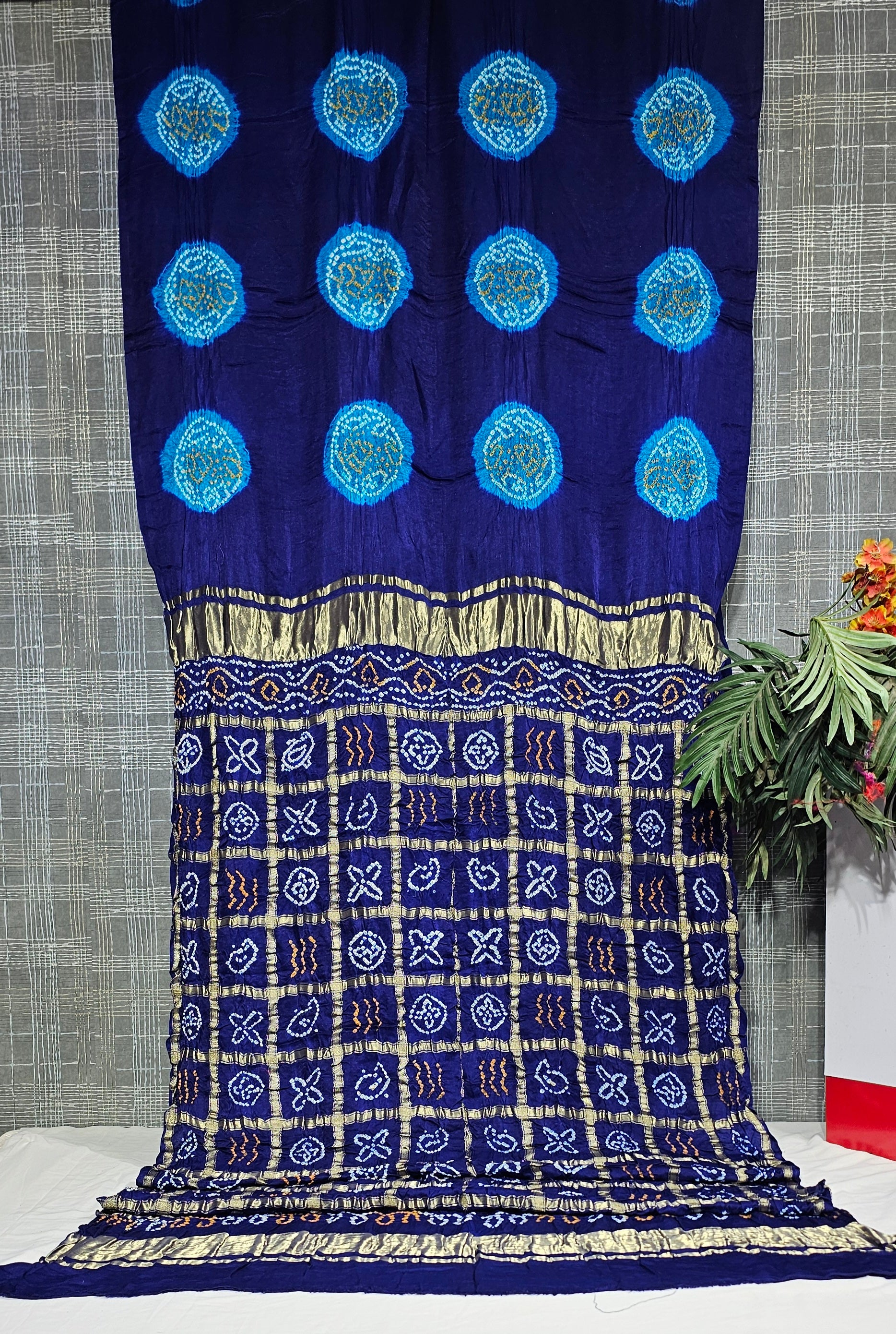 Dark Blue Laddu Bandhej Pure Gajji Ghatchola Pallu Saree - Ethically Made, Timeless Tradition - Anita Jain Fashions