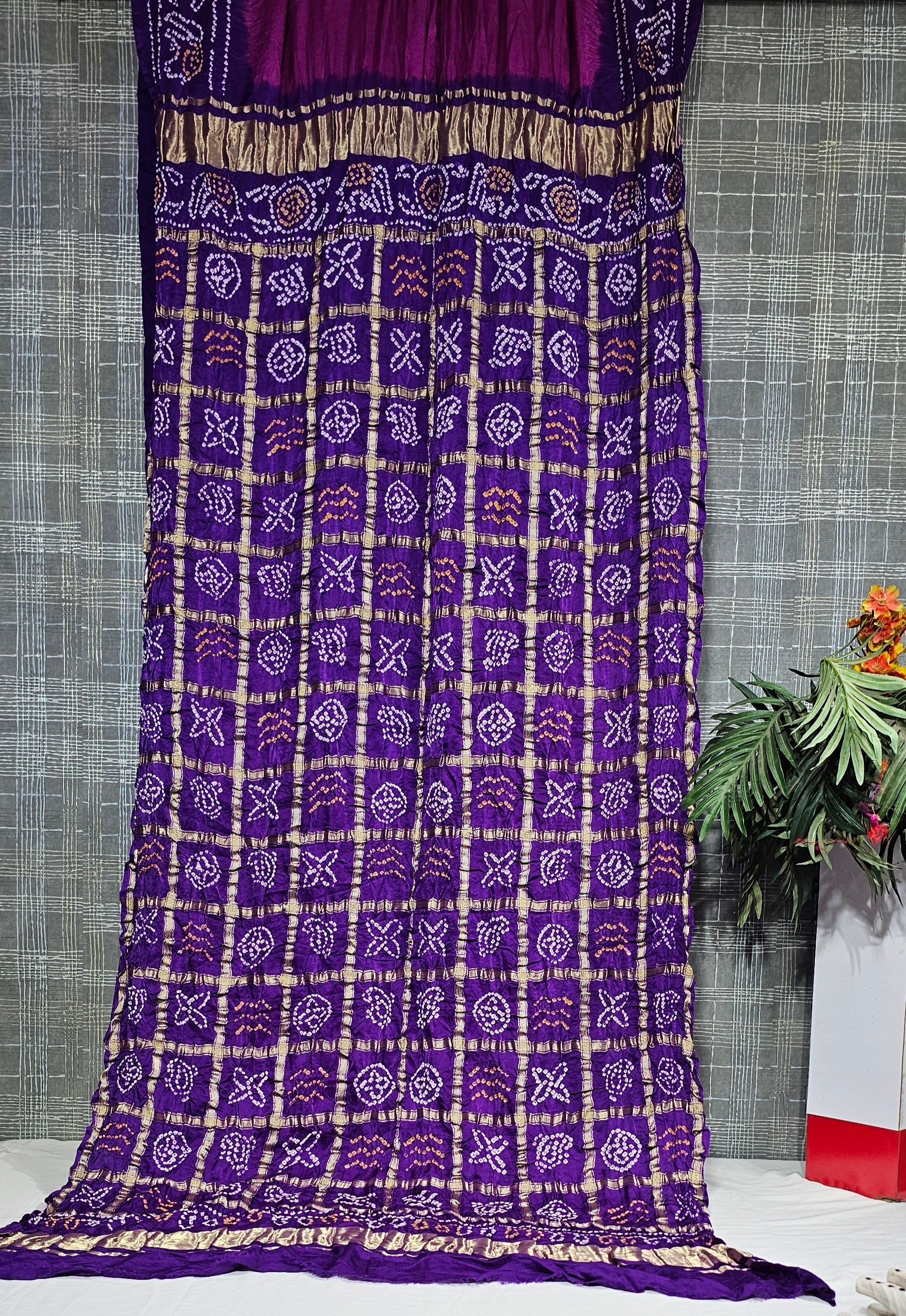 Purple Laddu Bandhej Pure Gajji Ghatchola Pallu Saree - Ethically Made, Rich Heritage - Anita Jain Fashions