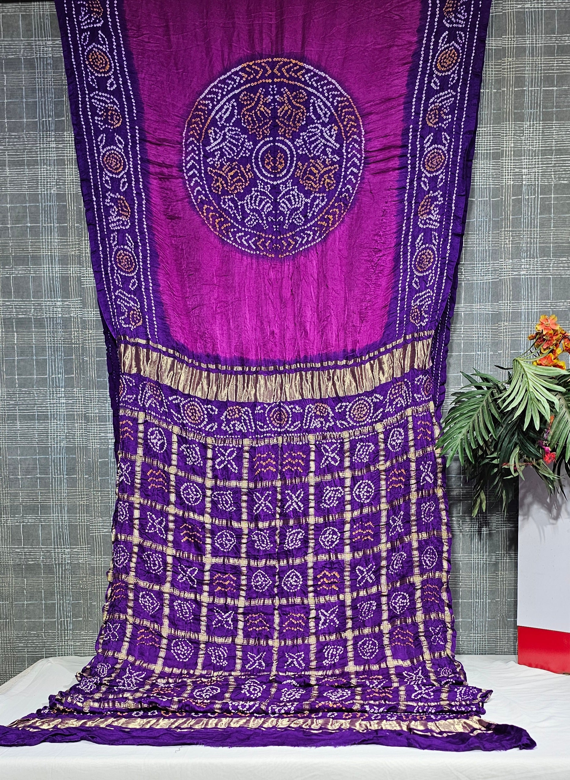 Purple Laddu Bandhej Pure Gajji Ghatchola Pallu Saree - Ethically Made, Rich Heritage - Anita Jain Fashions