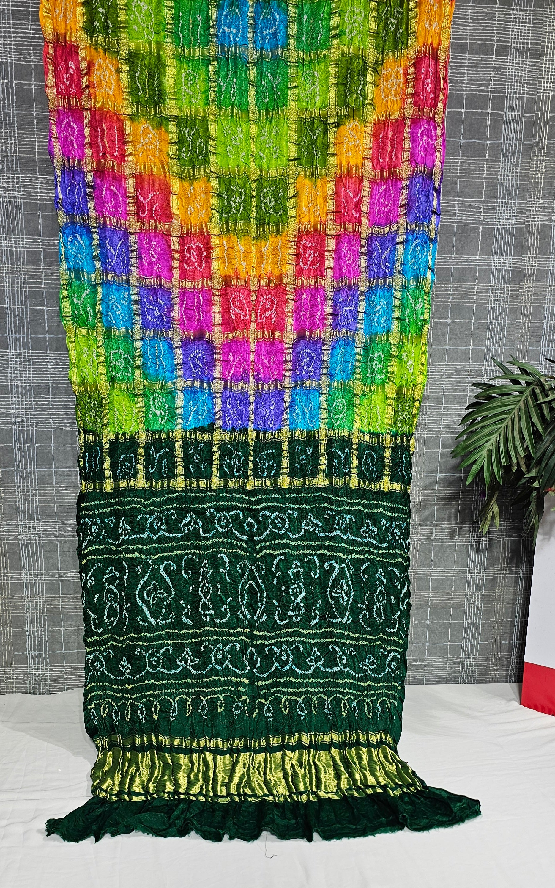 Multi-Color Ghatchola Gajji with Green Pallu Saree - Ethically Made, Festive Elegance - Anita Jain Fashions