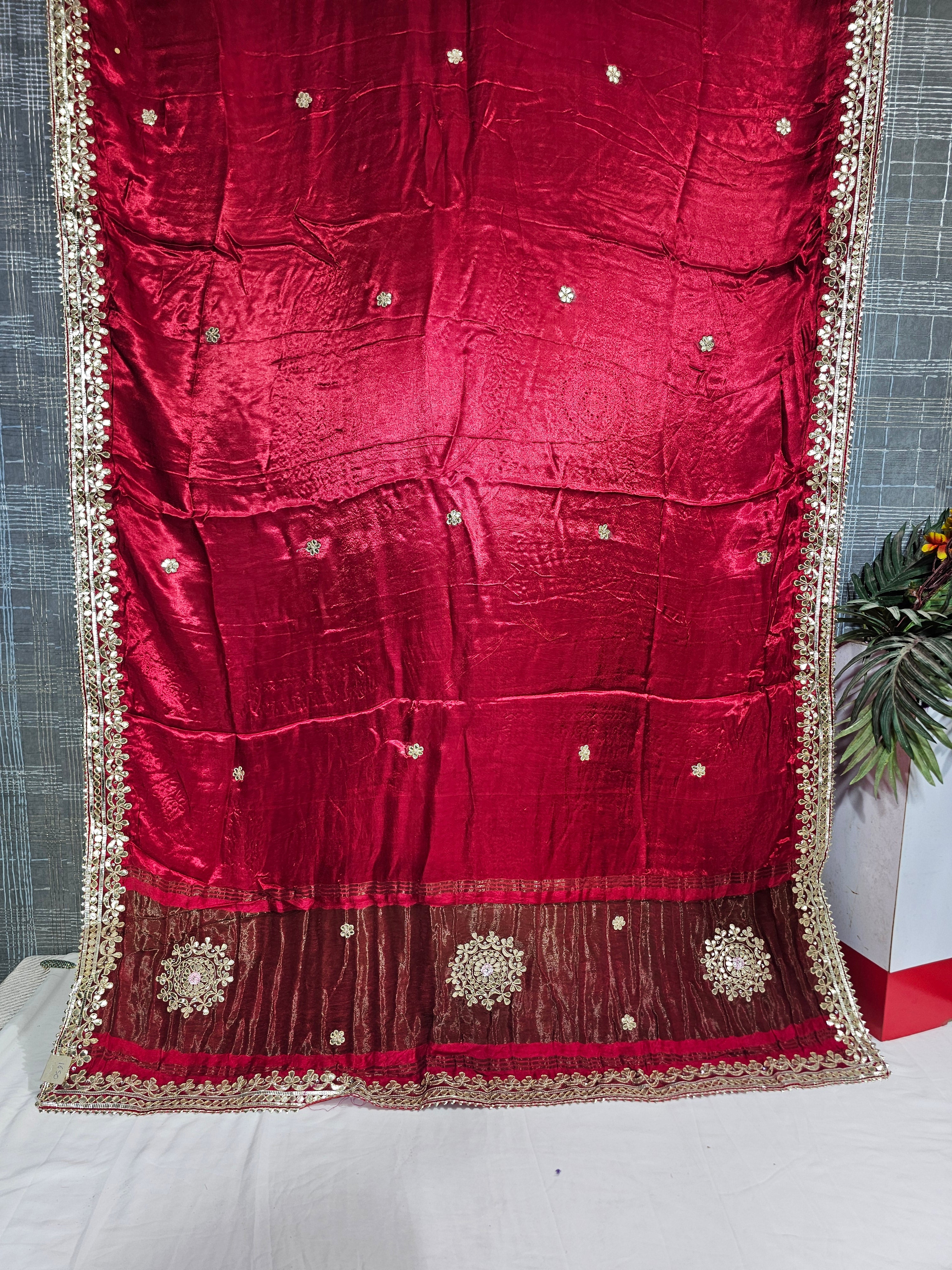 Mehroon Pure Gajji Silk Saree with Gota Patti Work - Ethically Made, Easy Care & Traditional Elegance - Anita Jain Fashions