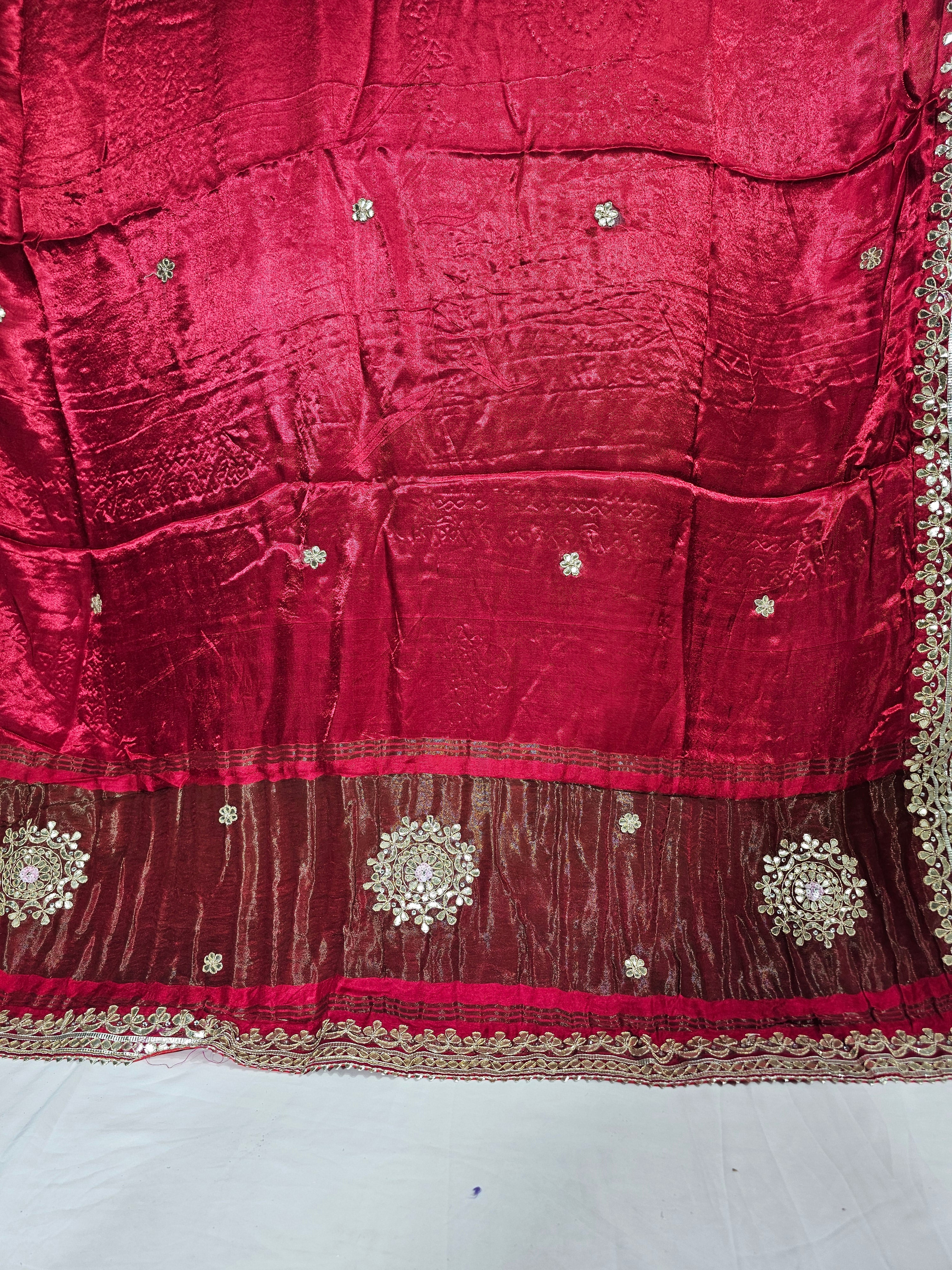 Mehroon Pure Gajji Silk Saree with Gota Patti Work - Ethically Made, Easy Care & Traditional Elegance - Anita Jain Fashions