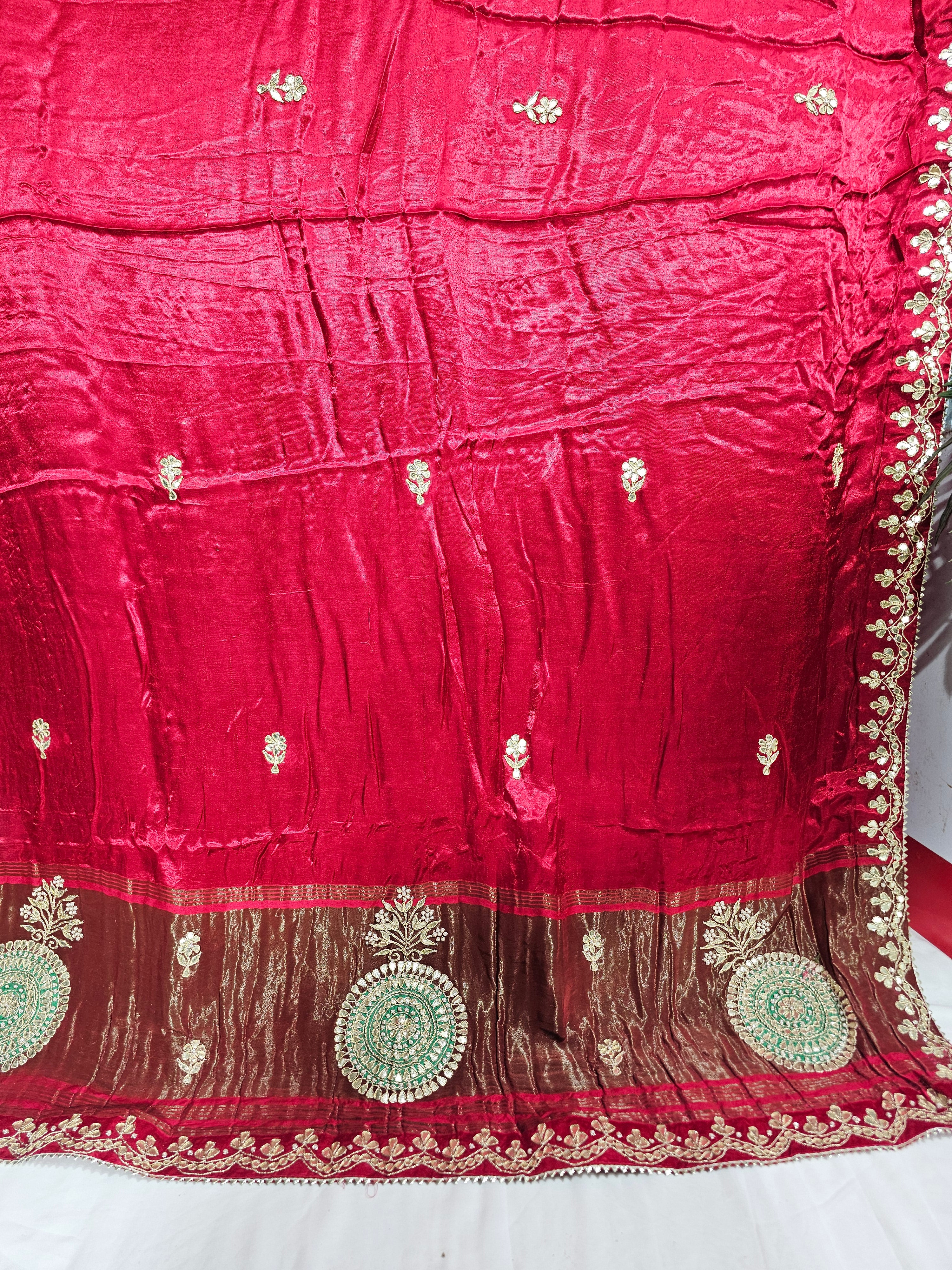 Mehroon Pure Gajji Silk Saree with Gota Patti Work - Ethically Made, Easy Care & Festive Charm - Anita Jain Fashions