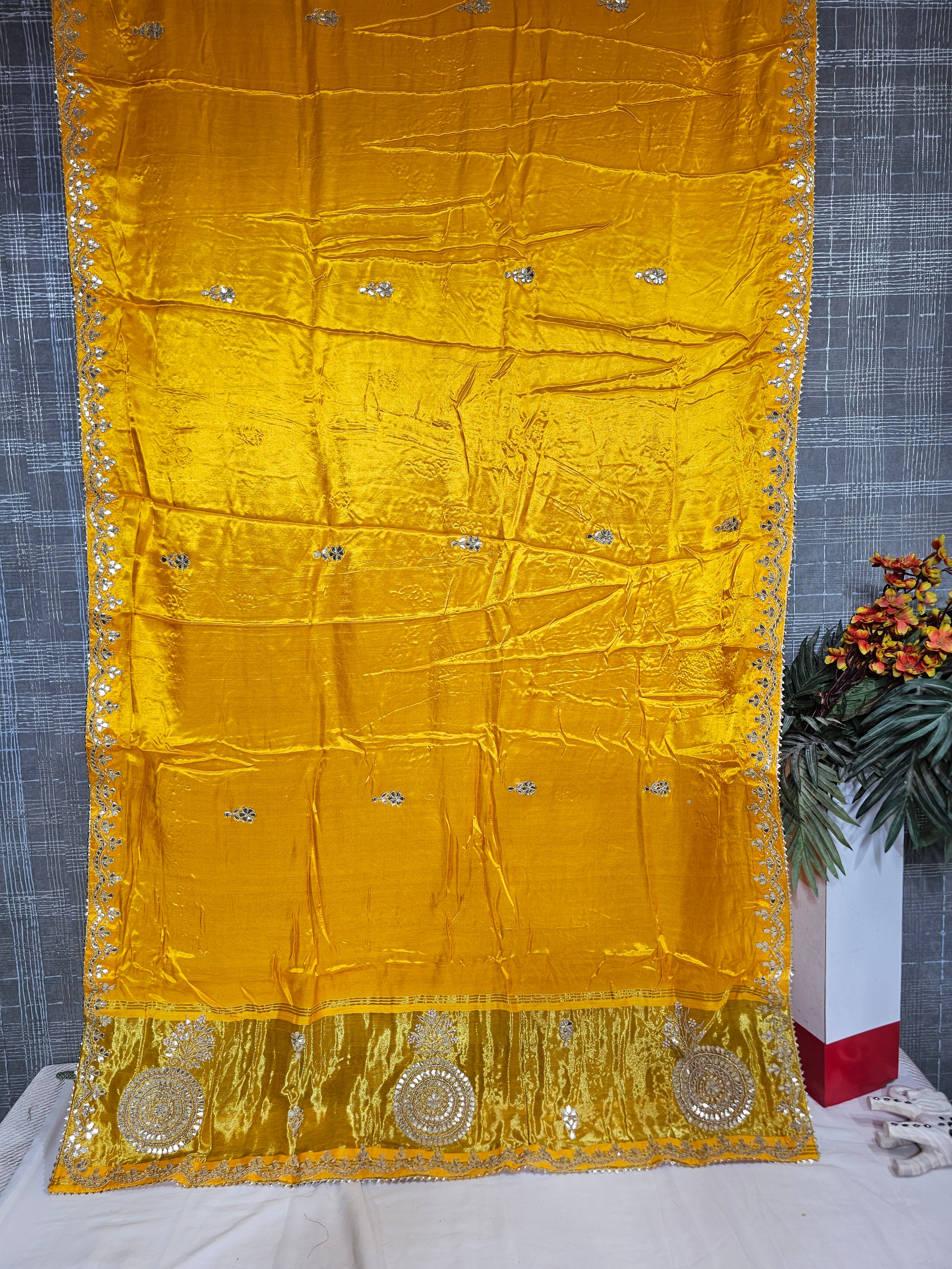 Yellow Gajji Silk Saree with Gota Patti Work - Ethically Made, Easy Care & Traditional Elegance - Anita Jain Fashions