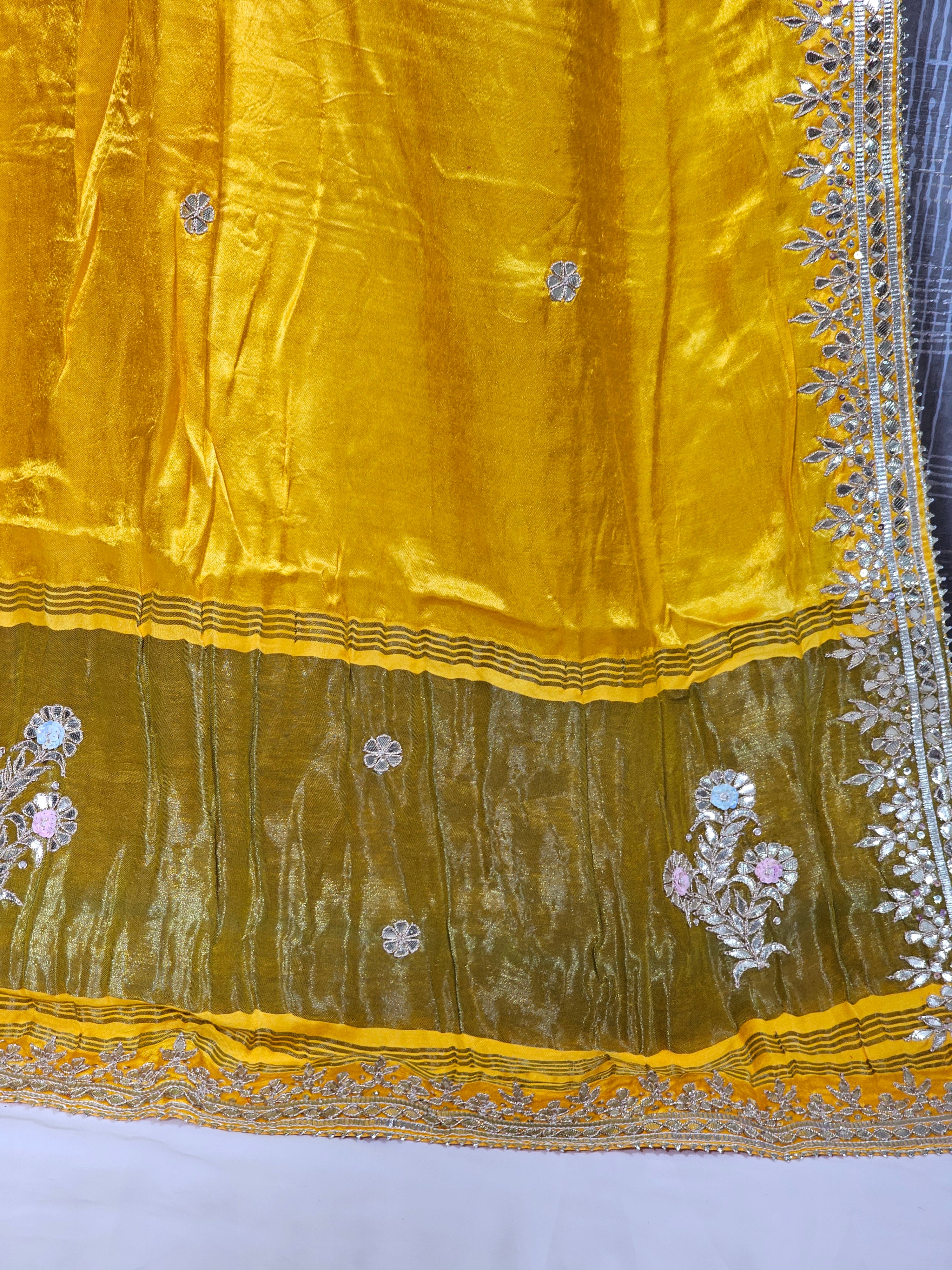 Long Booty Yellow Pure Gajji Silk Saree with Gota Patti Work - Ethically Made, Easy Care & Festive Elegance - Anita Jain Fashions