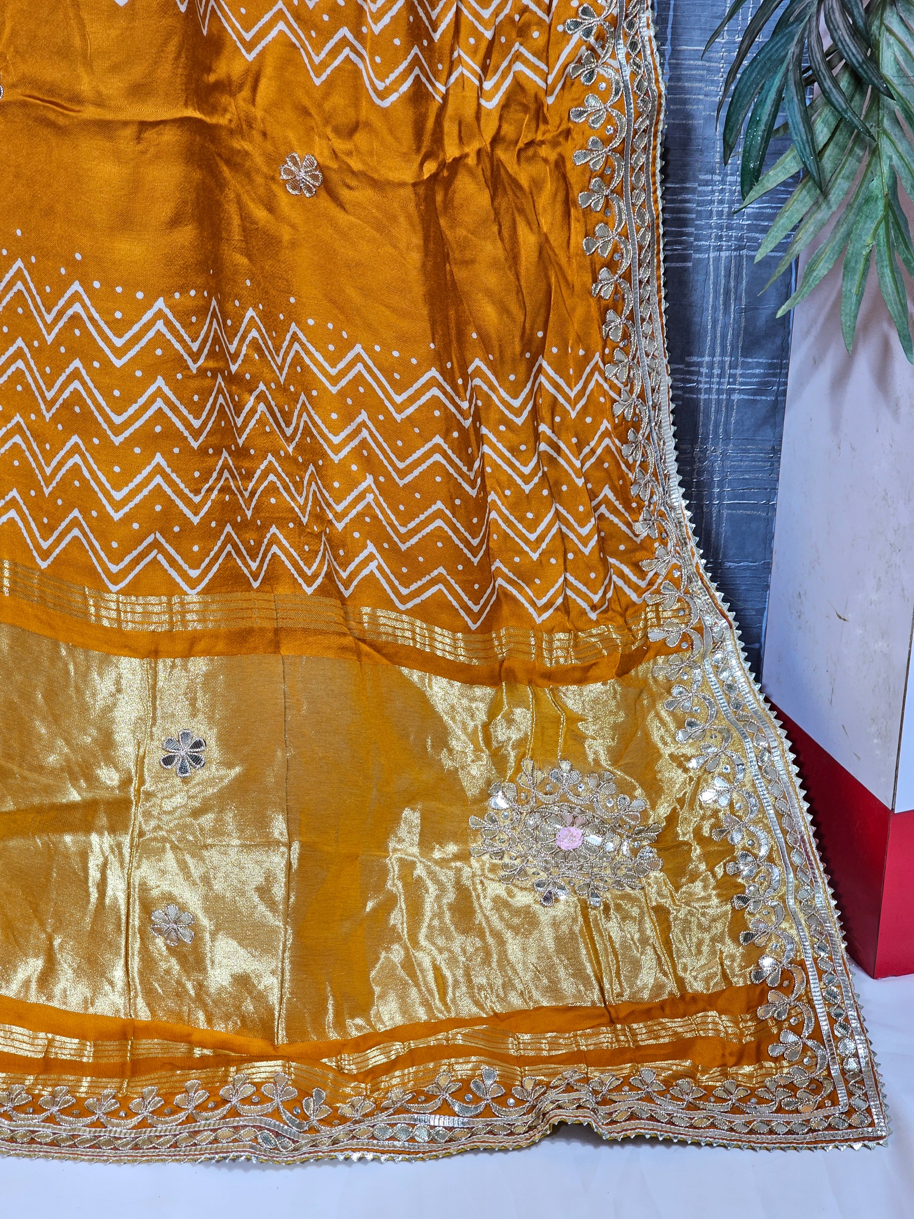 Circular Yellow Modal Gajji Saree with Gota Patti Work - Ethically Made, Easy Wash & Festive Ready - Anita Jain Fashions