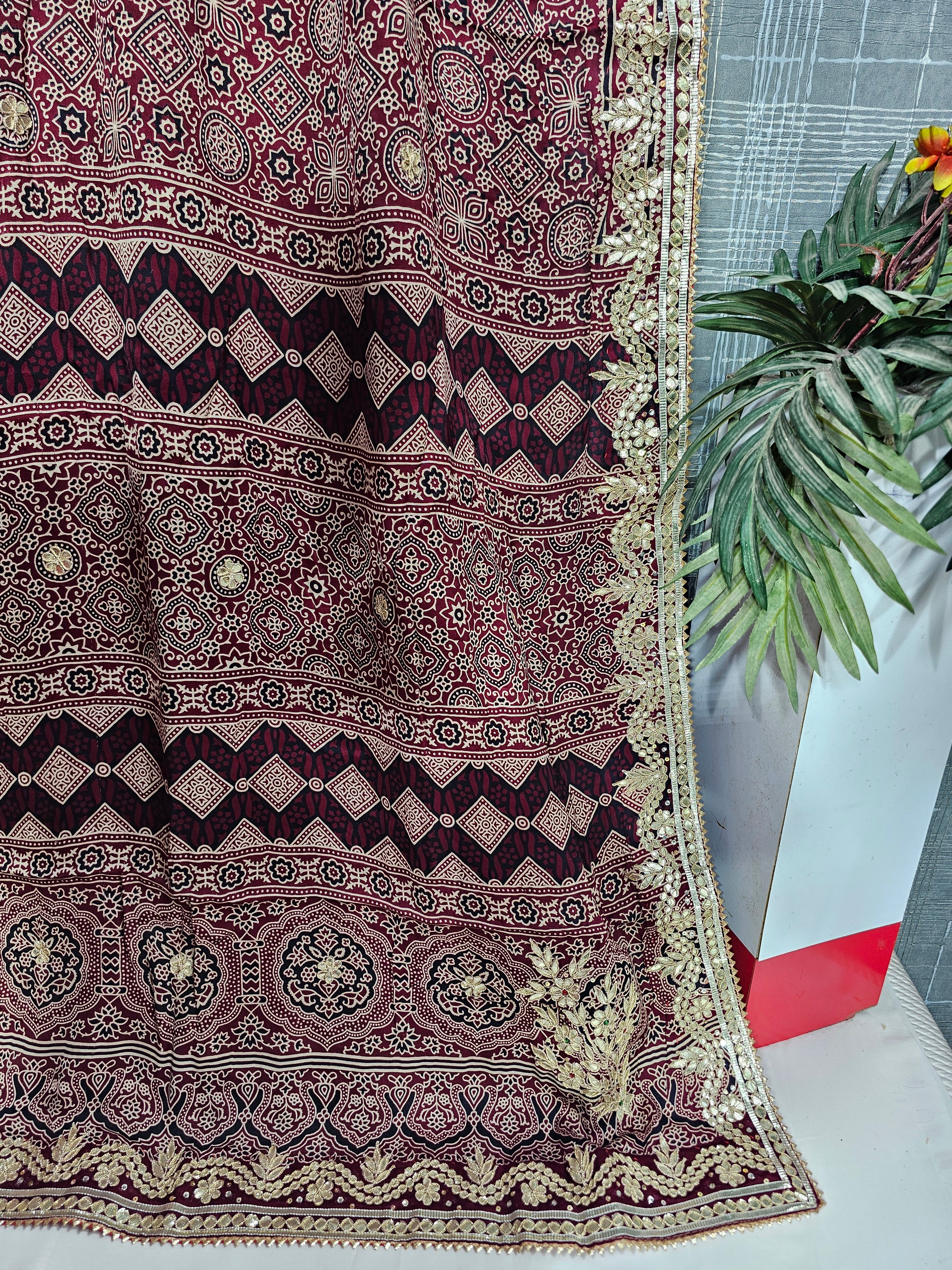 Mehroon Modal Gajji Saree with Gota Patti Work - Ethically Made, Easy Wash & Festive Charm - Anita Jain Fashions