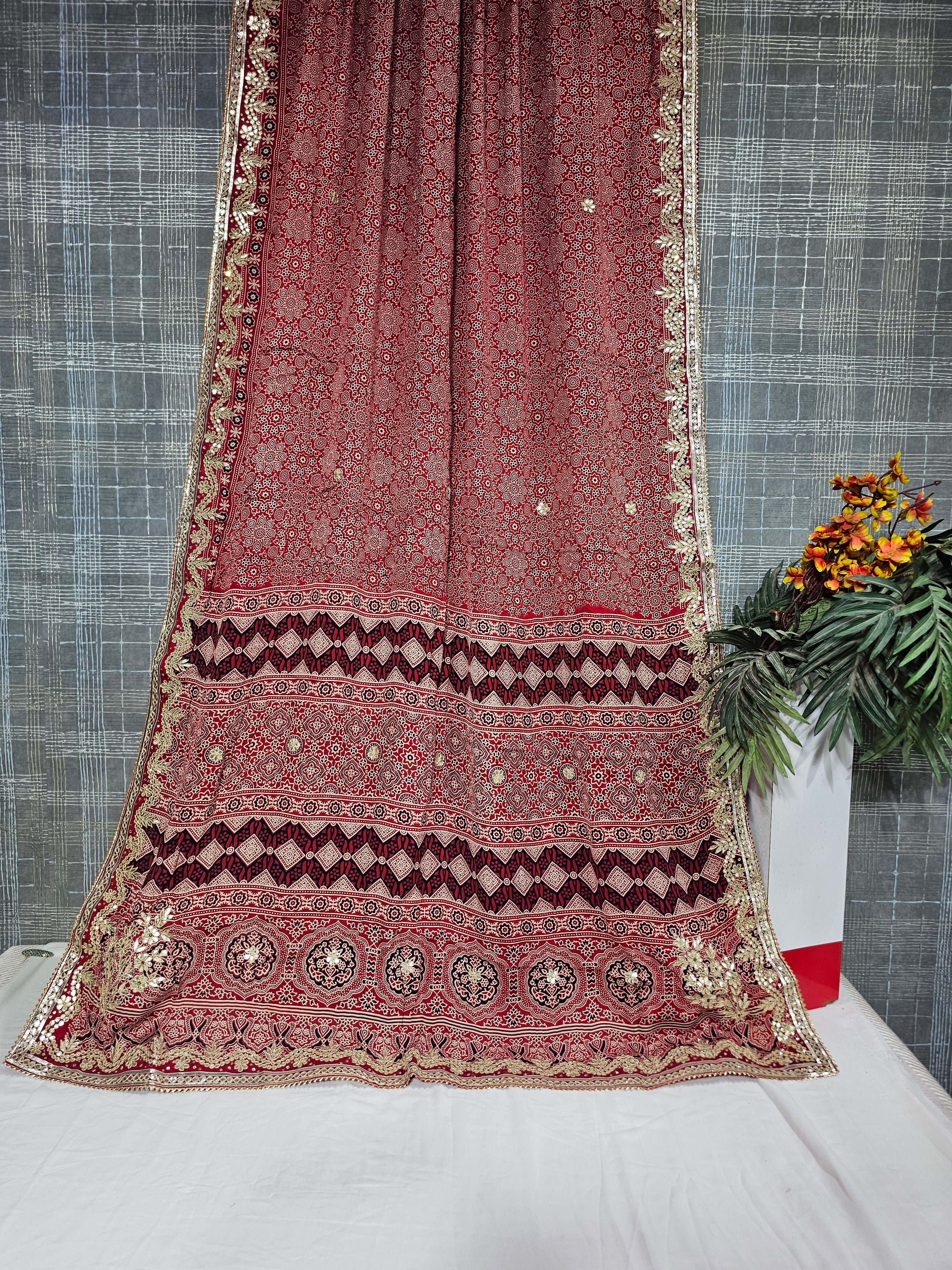 Red Modal Gajji Saree with Gota Patti Work - Ethically Made, Easy Wash & Festive Elegance - Anita Jain Fashions