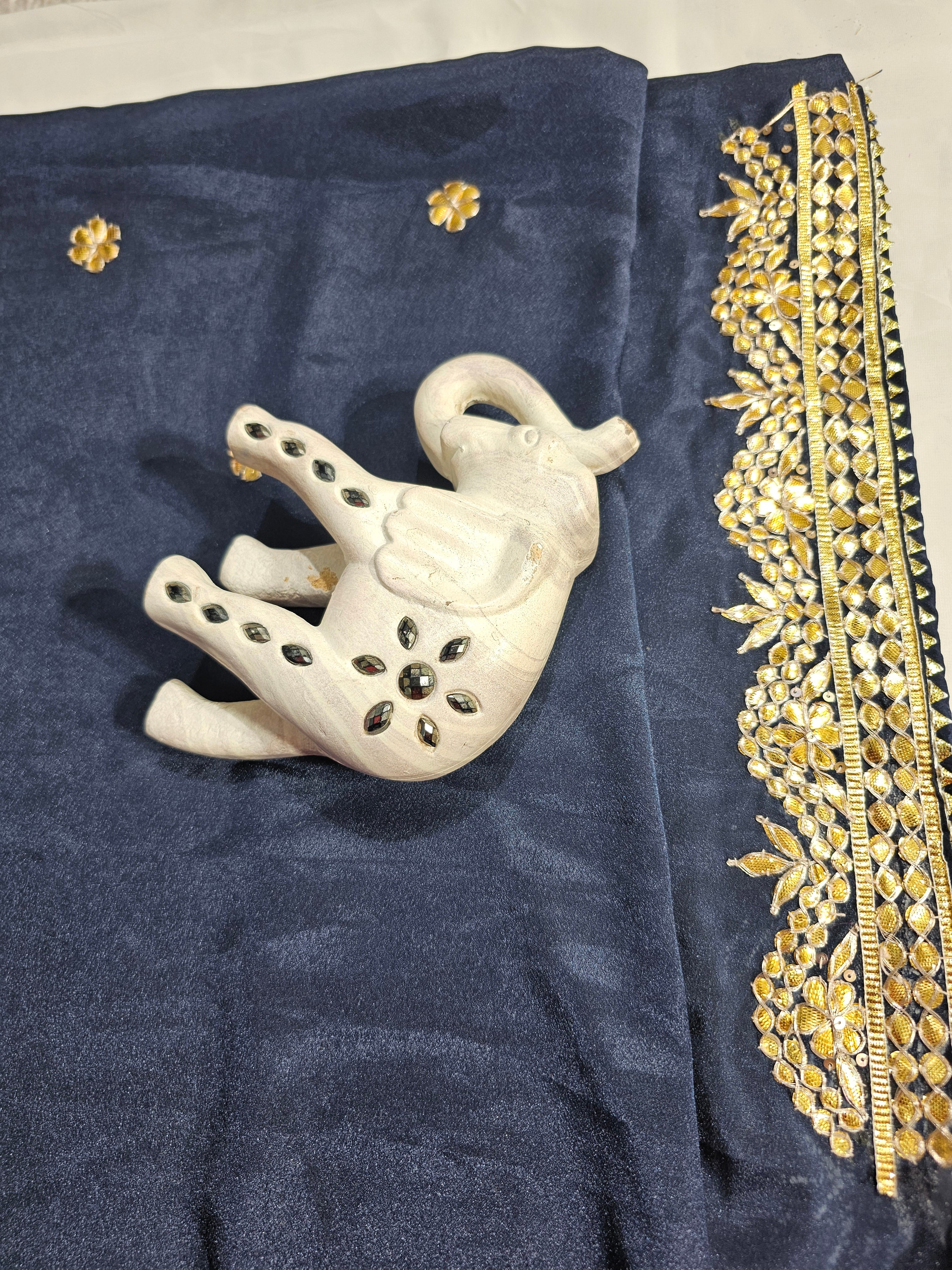 Grey Habutai Silk Saree with Gota Patti Work - Ethically Made, Easy Wash & Sophisticated Festive Wear - Anita Jain Fashions