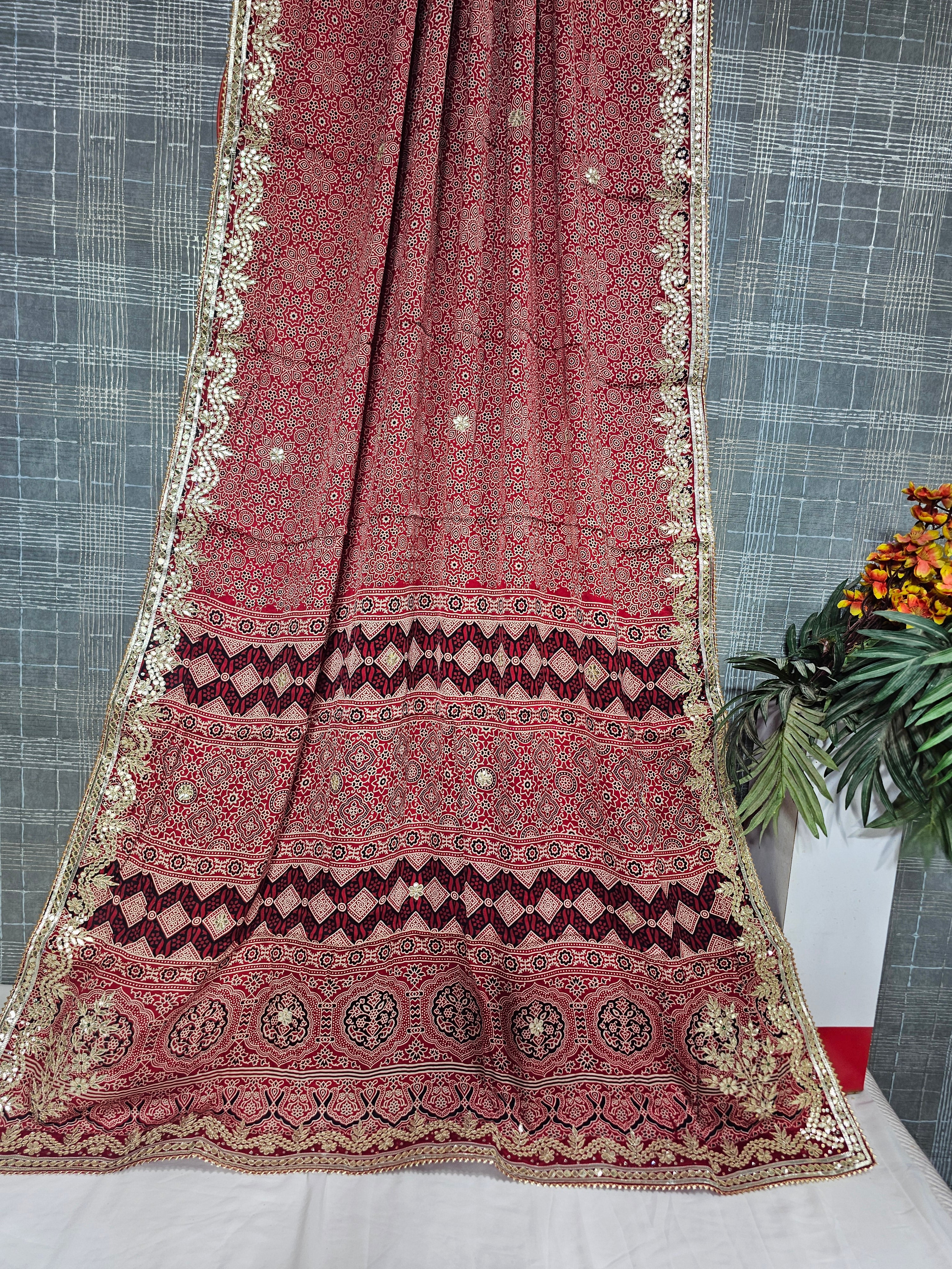 Mahroon Modal Gajji Saree with Gota Patti Work - Ethically Made, Easy Wash & Festive Grace - Anita Jain Fashions