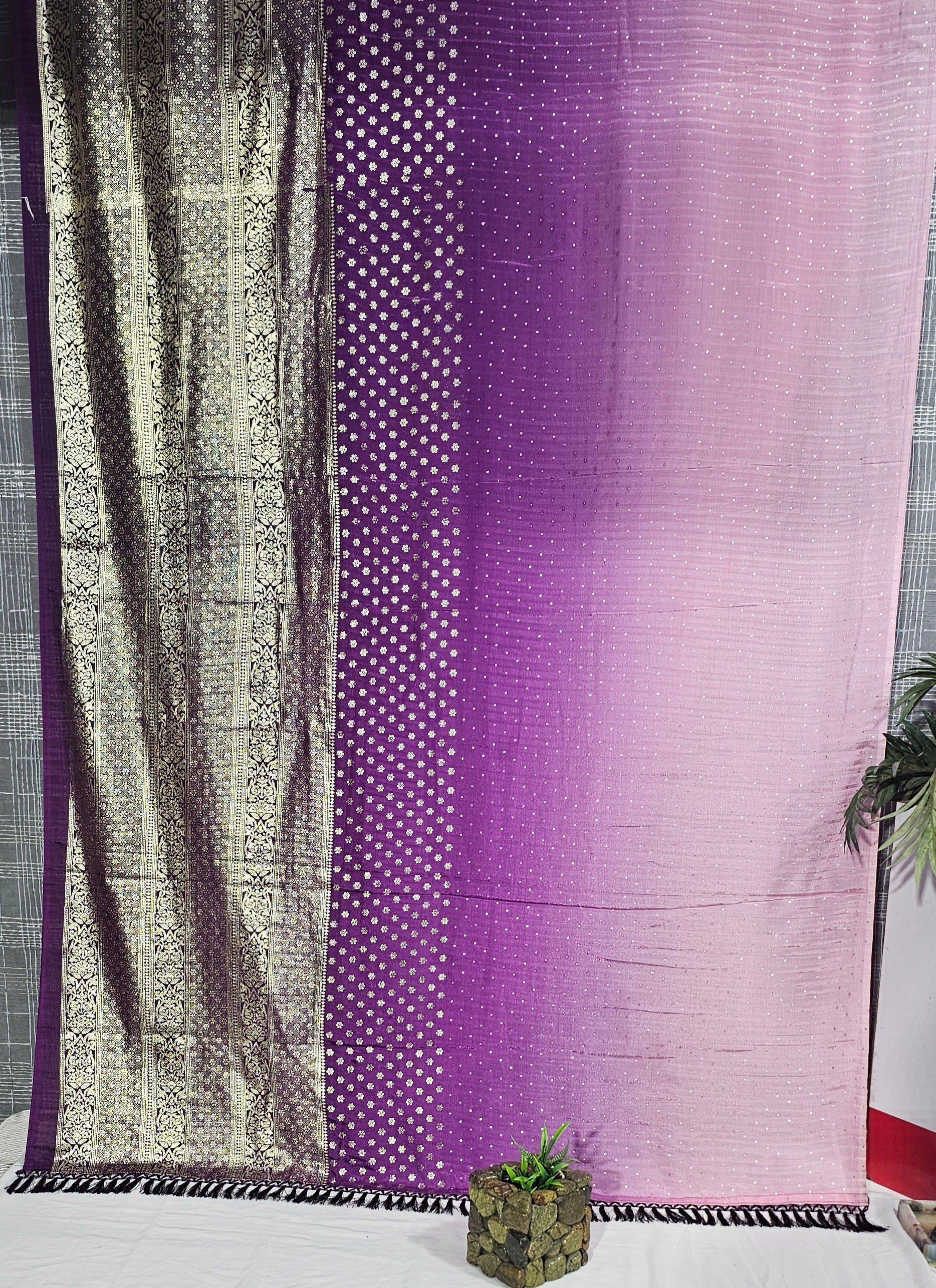 Purple & Baby Pink Crush Foil Print Saree - Ethically Made, Chic and Modern - Anita Jain Fashions