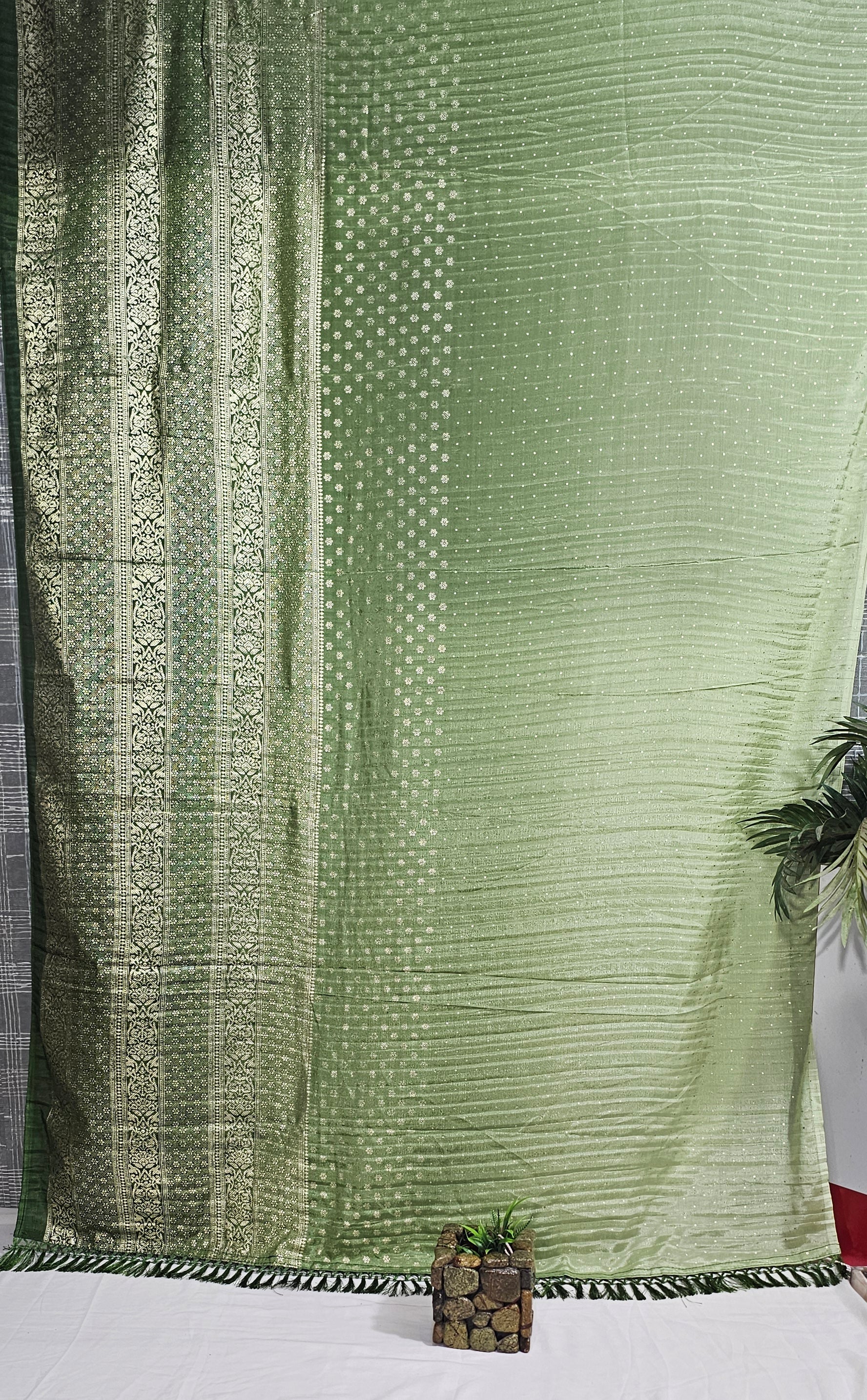 Pista Green Crush Foil Print Saree - Ethically Made, Stylish and Elegant - Anita Jain Fashions