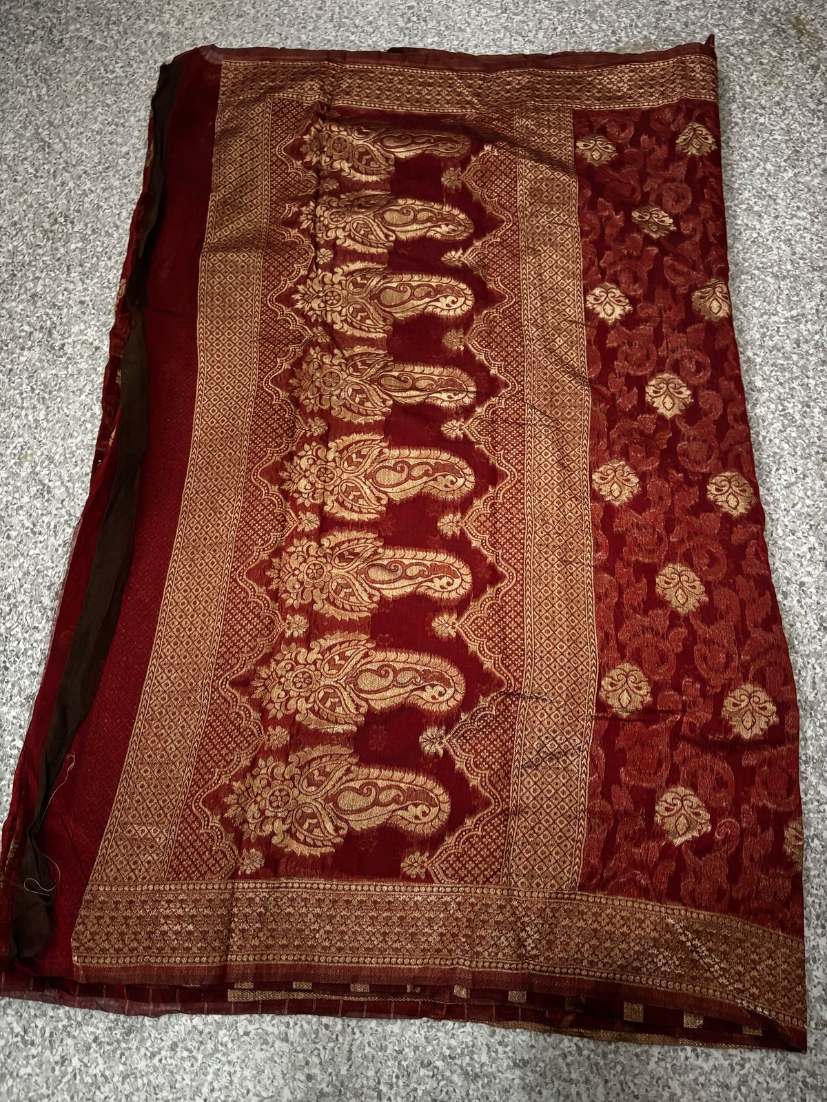 Maroon Banarasi Silk Saree with Heavy Golden Woven Buta & Rich Border