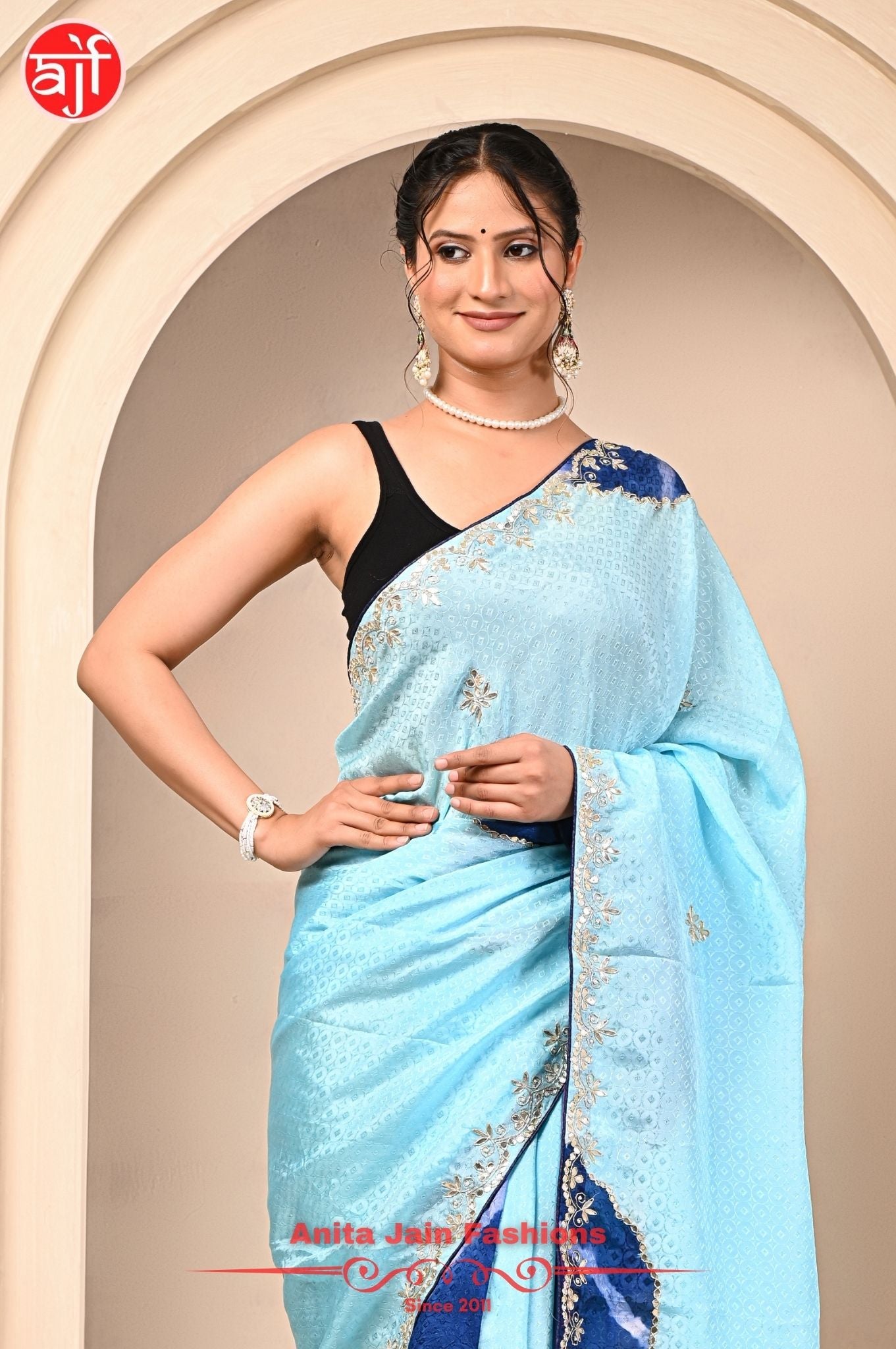 HO Silk Jacquard Saree with Gota Patti Work and Contrast Pallu