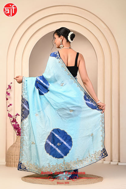 HO Silk Jacquard Saree with Gota Patti Work and Contrast Pallu
