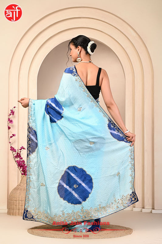 HO Silk Jacquard Saree with Gota Patti Work and Contrast Pallu