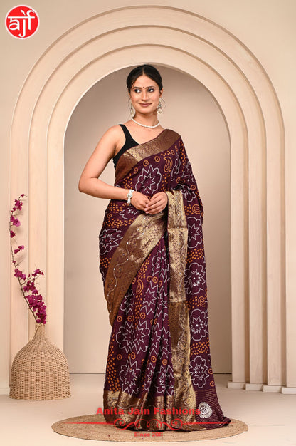 HO Silk Saree with Zari Weaving and Bandhani Design, Includes Blouse Piece