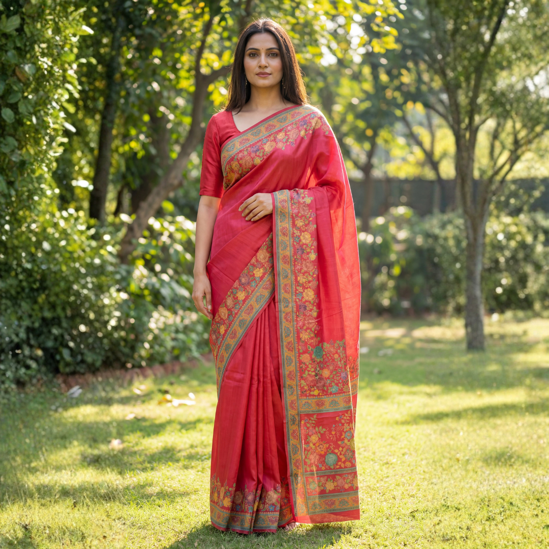 Elegant Floral Border Katan Silk Saree