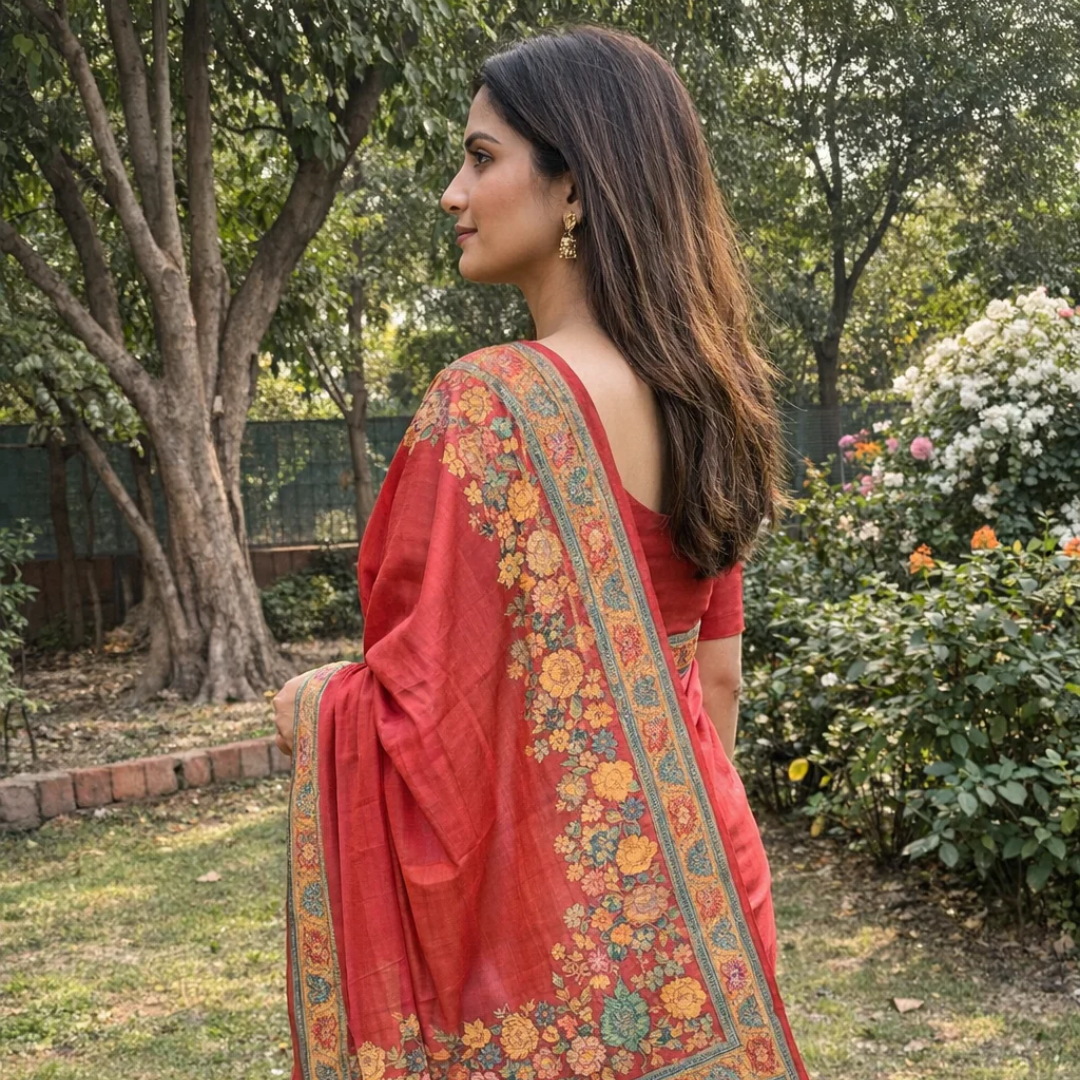 Elegant Floral Border Katan Silk Saree