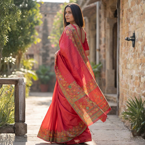 Elegant Floral Border Katan Silk Saree