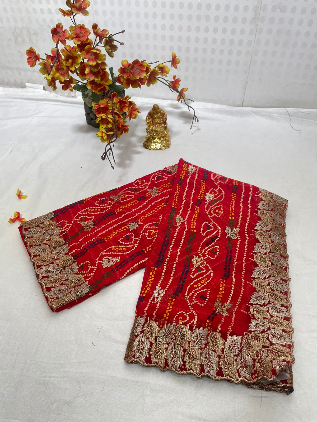 Traditional Bandhani Georgette leheriya Premium Sarees (with blouse)