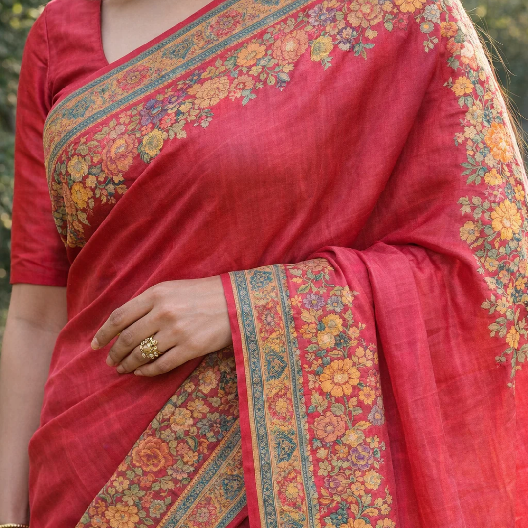 Elegant Floral Border Katan Silk Saree