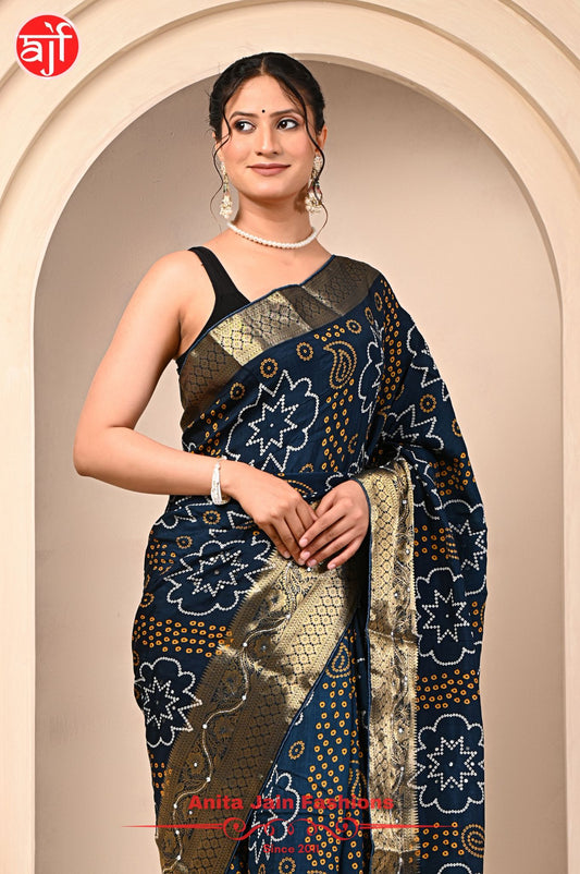 HO Silk Saree with Zari Weaving and Bandhani Design, Includes Blouse Piece