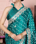 Green Bandhani Saree with White Gota Patti Border