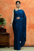 Navy Blue Saree with Geometric Chevron Embroidery
