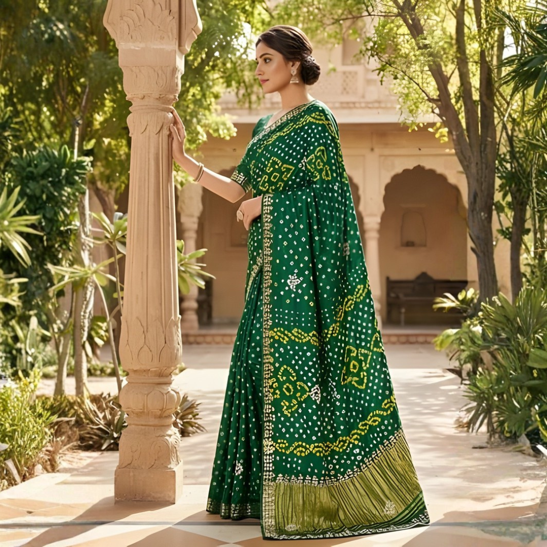Modal Gajji Bandhani Cutdana Mangalpath Saree