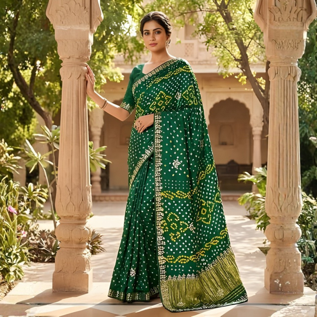 Modal Gajji Bandhani Cutdana Mangalpath Saree