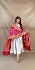 Hot Pink Khaddi Georgette Dupatta with Meenakari Floral Motifs