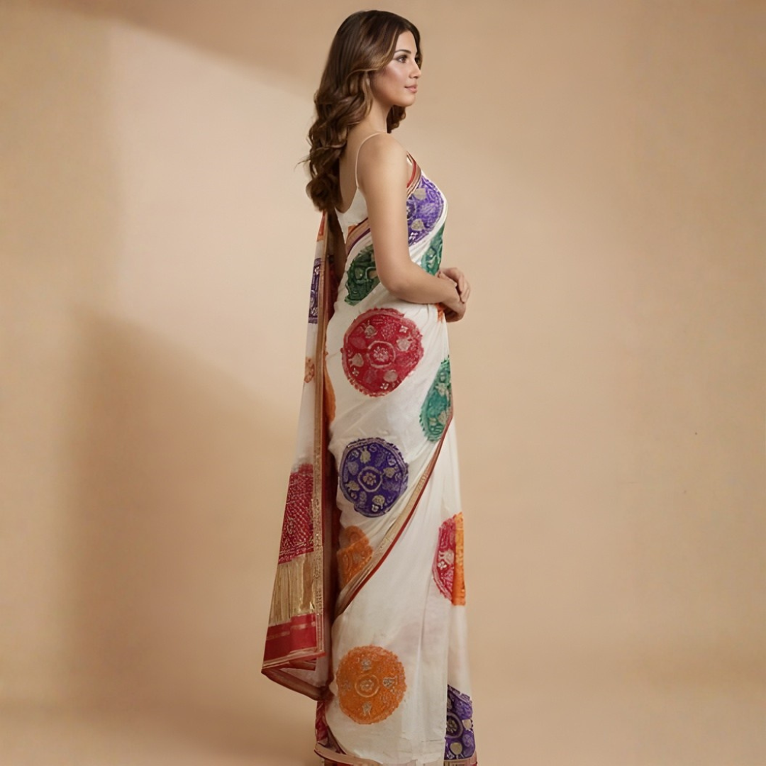 Modal Gajji Bandhani Saree with Gota Patti Work – Festive Wear