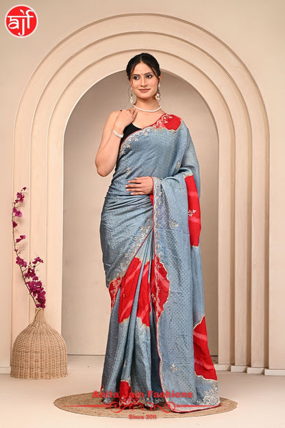 HO Silk Jacquard Saree with Gota Patti Work and Contrast Pallu