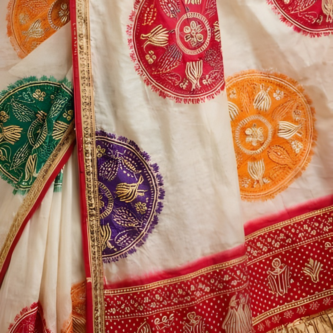 Modal Gajji Bandhani Saree with Gota Patti Work – Festive Wear