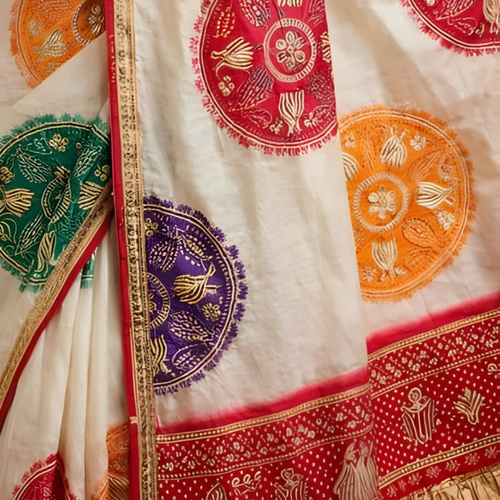 Modal Gajji Bandhani Saree with Gota Patti Work – Festive Wear