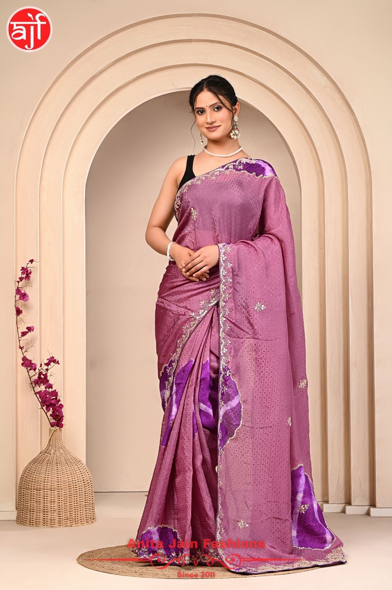 HO Silk Jacquard Saree with Gota Patti Work and Contrast Pallu