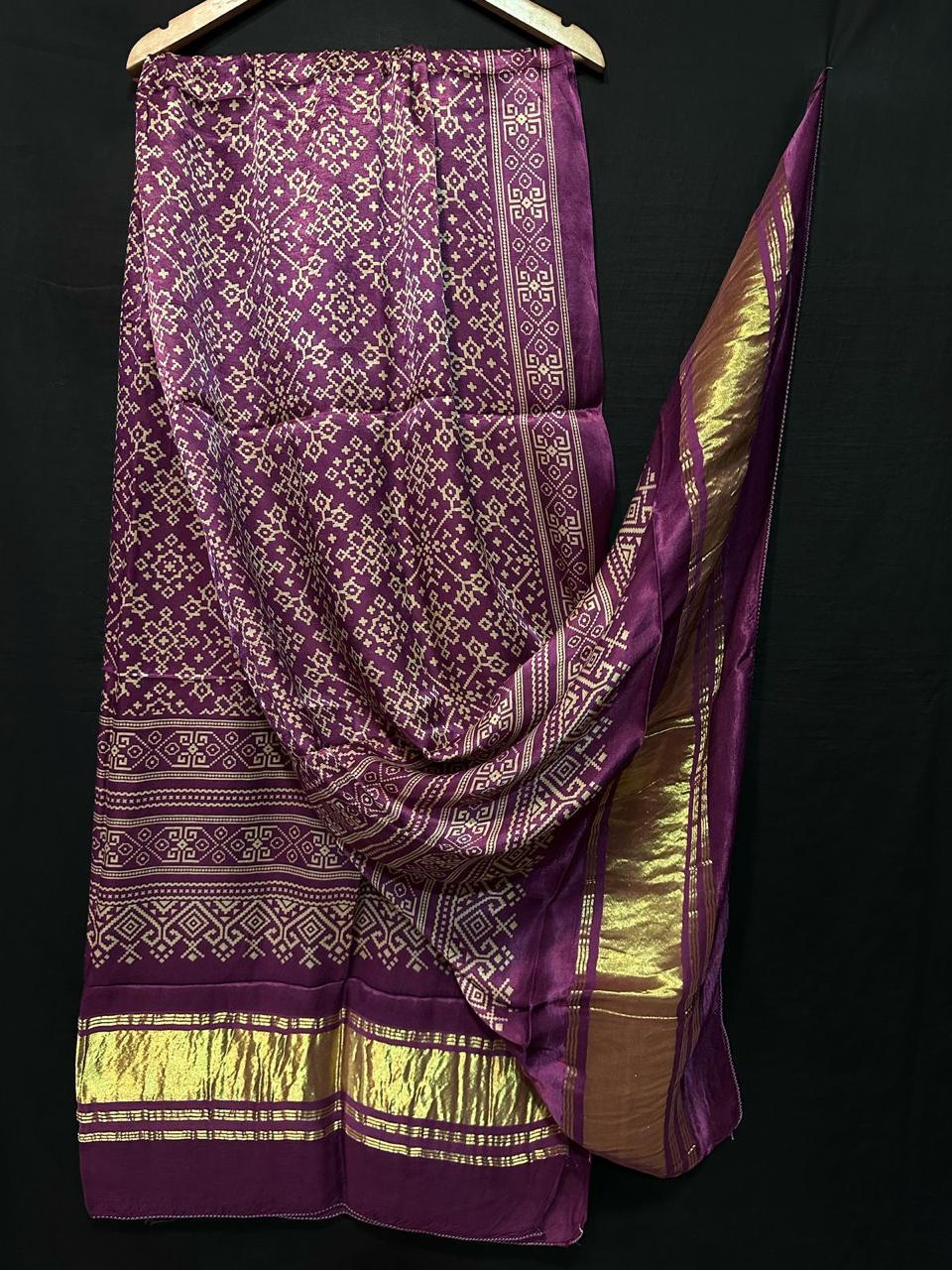 "Purple Modaal Gajji Silk Bandhani Suit with Golden Zari Lagdi Patta Dupatta"
